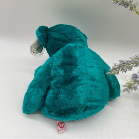 Ty Beanie Buddy Teddy Teal Beanie Baby Old Face Style Missing Ribbon With Tag - Picture 2 of 4